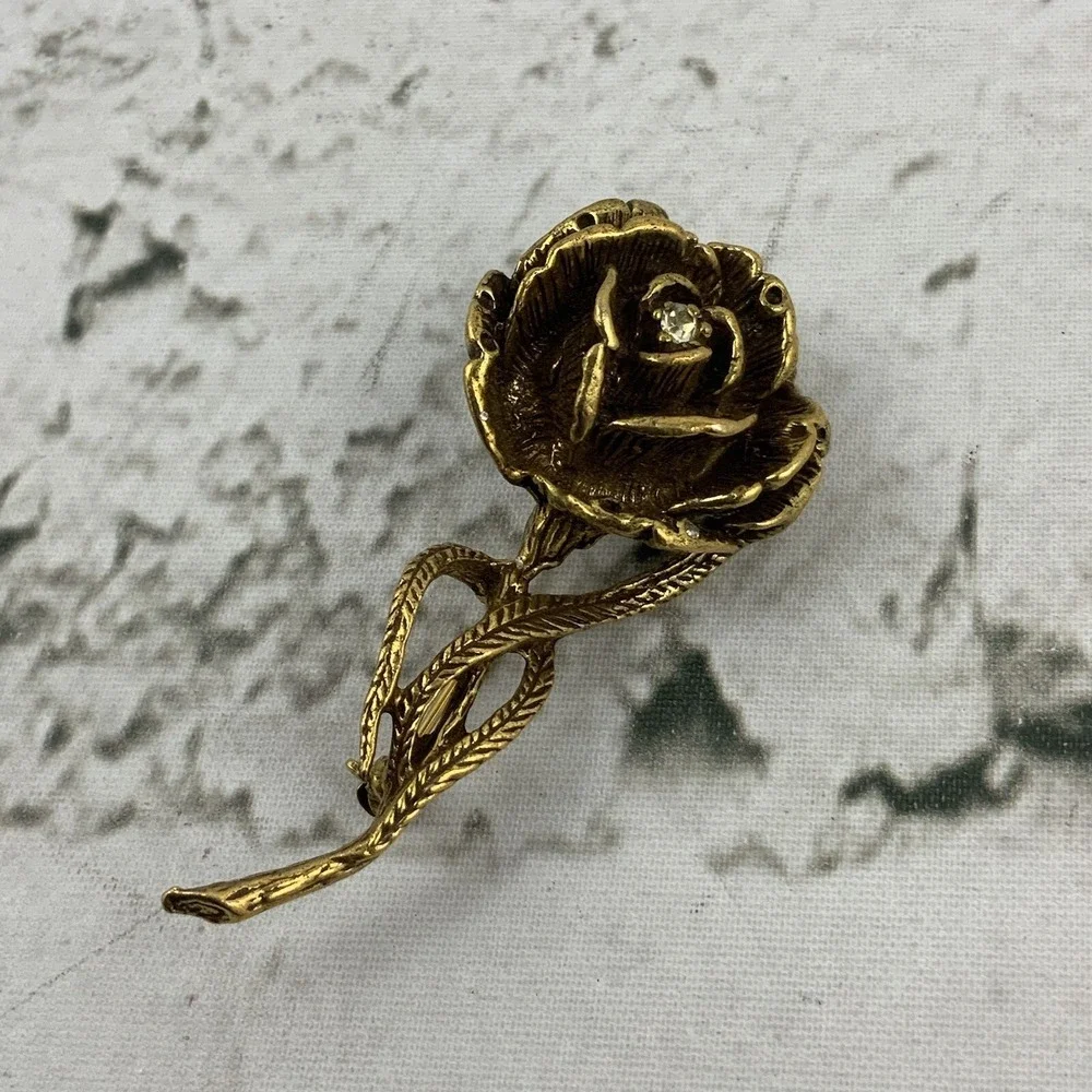 Vintage‎ Goldette Rose Brooch Gold Toned Beautiful 2.5